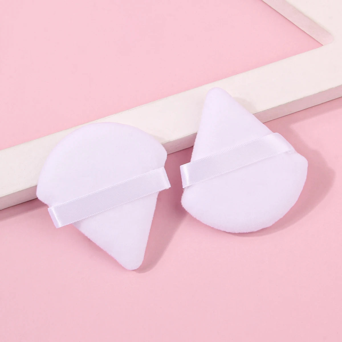 2pcs White Color Triangle Powder Puff Set For Foundation & Loose Powder