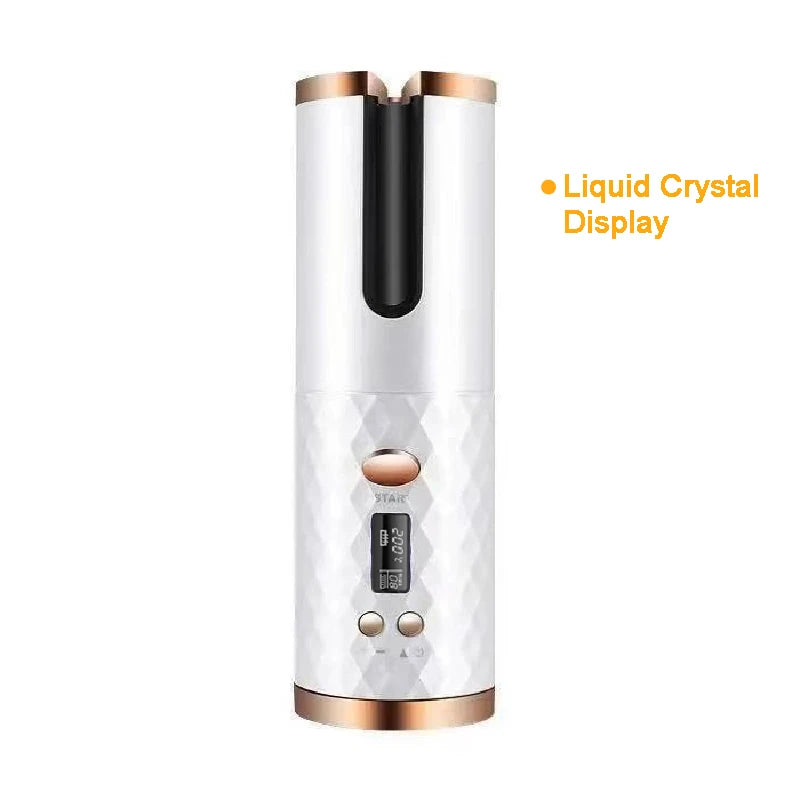 White with LCD Color Cordless Automatic Hair Curler With LED Display & Timers