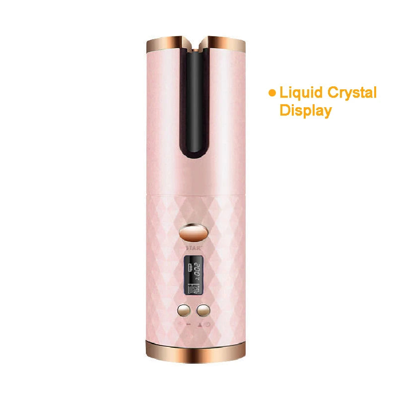 Pink with  LCD Color Cordless Automatic Hair Curler With LED Display & Timers