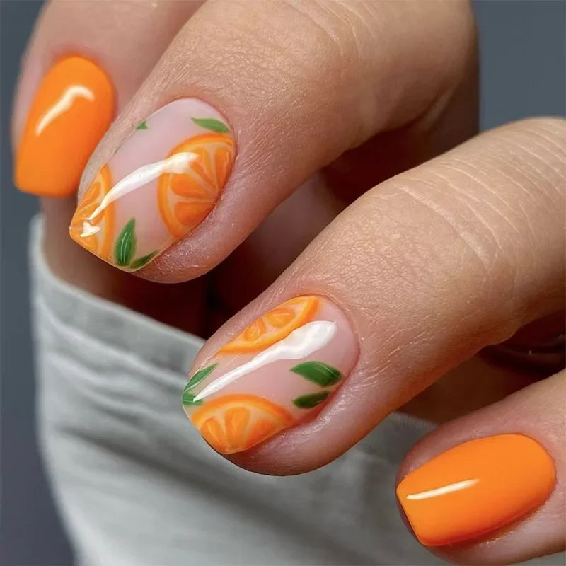 A590 Color Pink Floral Short Almond Press-On Nails Set, 24 Pcs