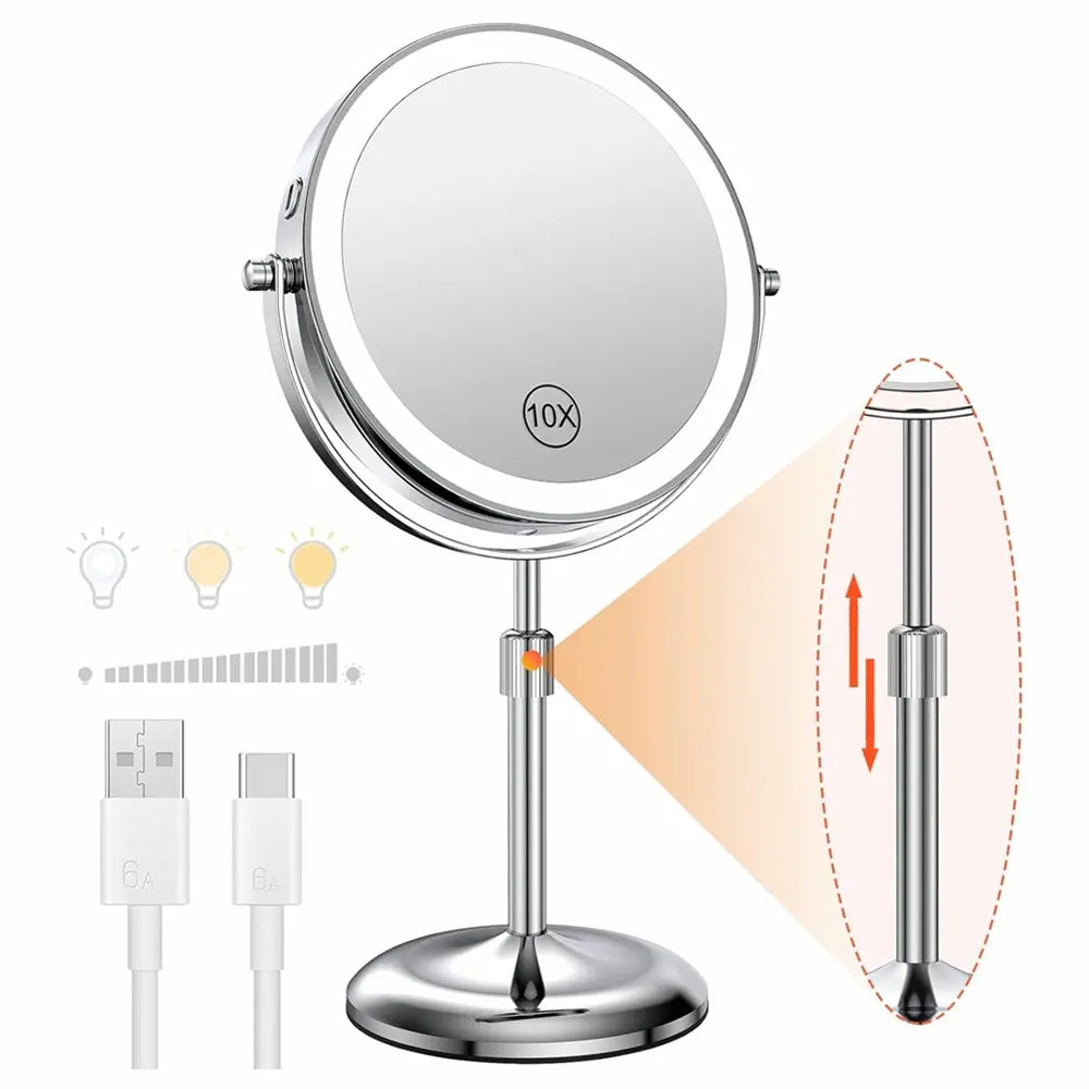 Ivory Color 8-Inch Lighted Makeup Mirror 1X/10X – 3 Color LED