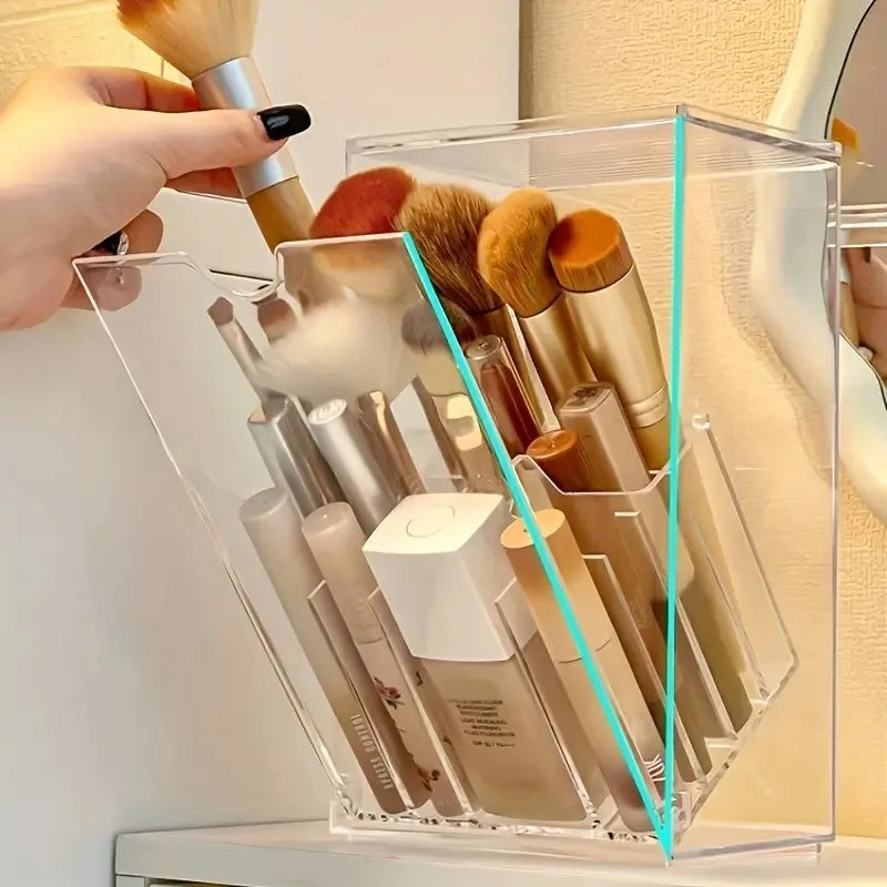 Clear Flip-Top Makeup Brush Holder Dust-Proof Organizer