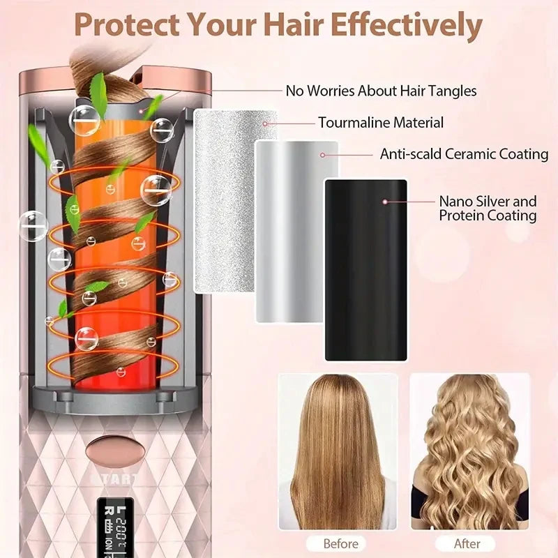 Cordless Automatic Hair Curler With LED Display & Timers