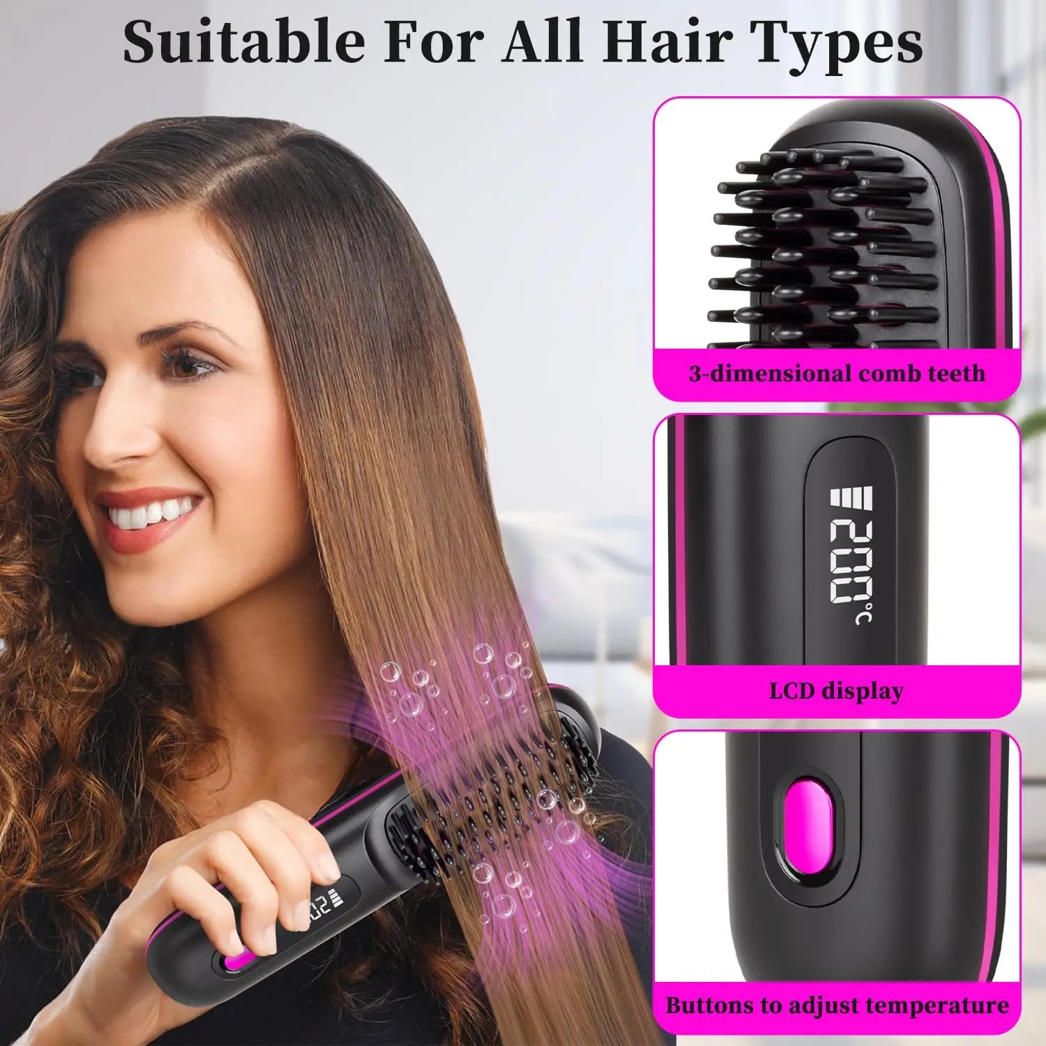 Cordless Hair Straightening Comb With LED Display