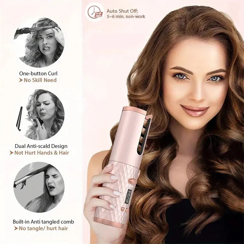 Cordless Automatic Hair Curler With LED Display & Timers