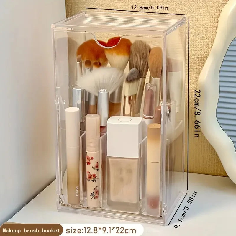 Clear Flip-Top Makeup Brush Holder Dust-Proof Organizer