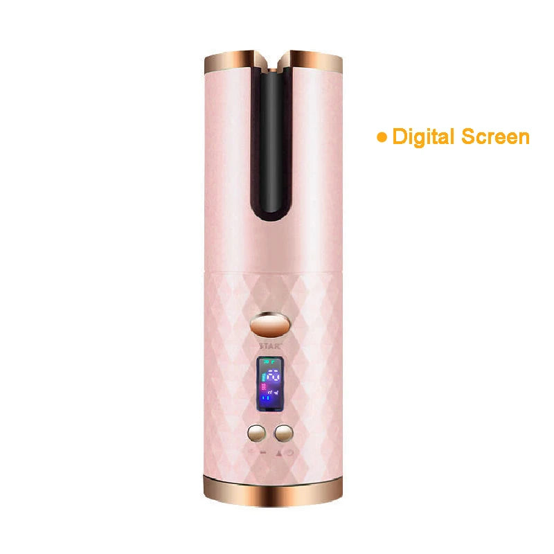 Pink Color Cordless Automatic Hair Curler With LED Display & Timers