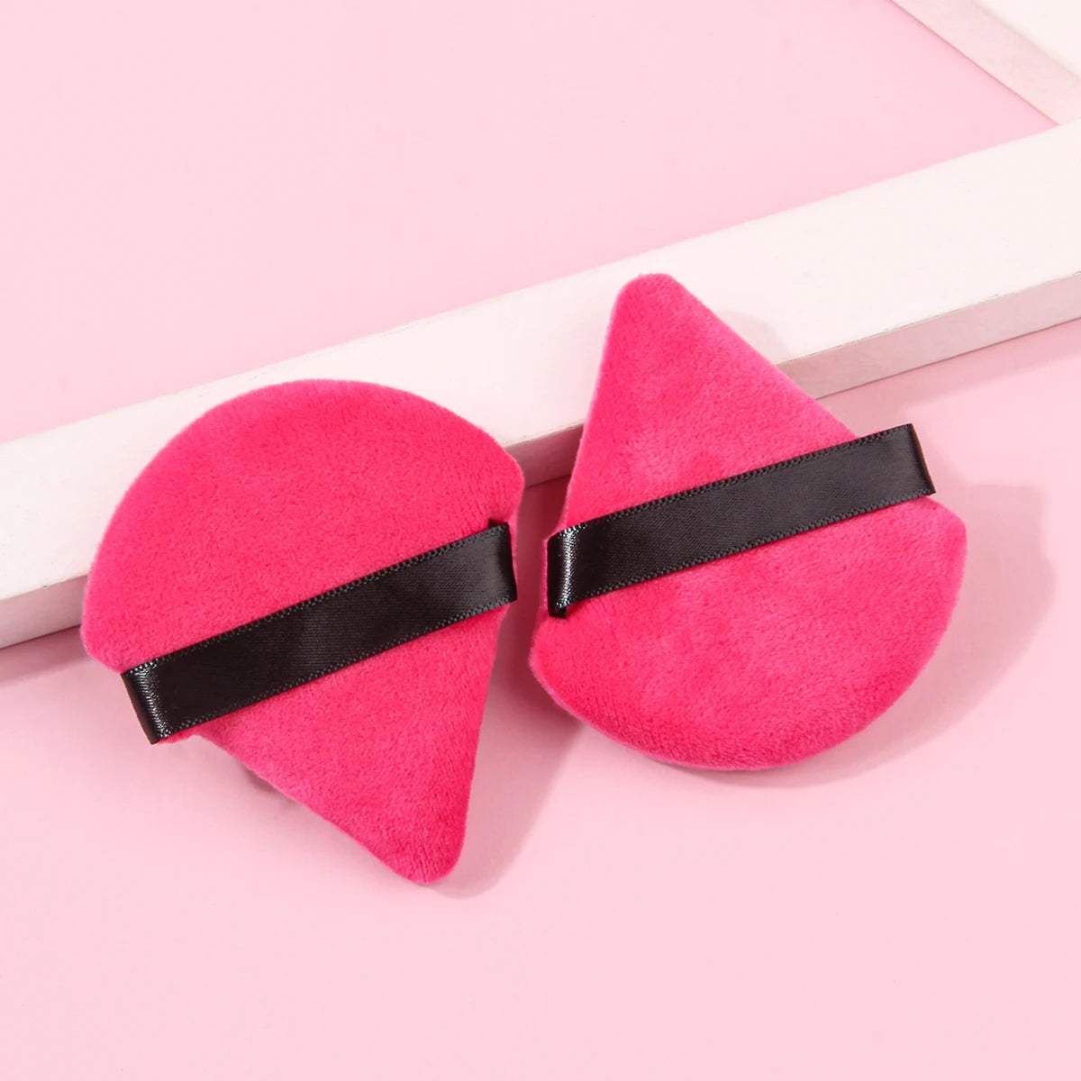 2pcs Rose red Color Triangle Powder Puff Set For Foundation & Loose Powder