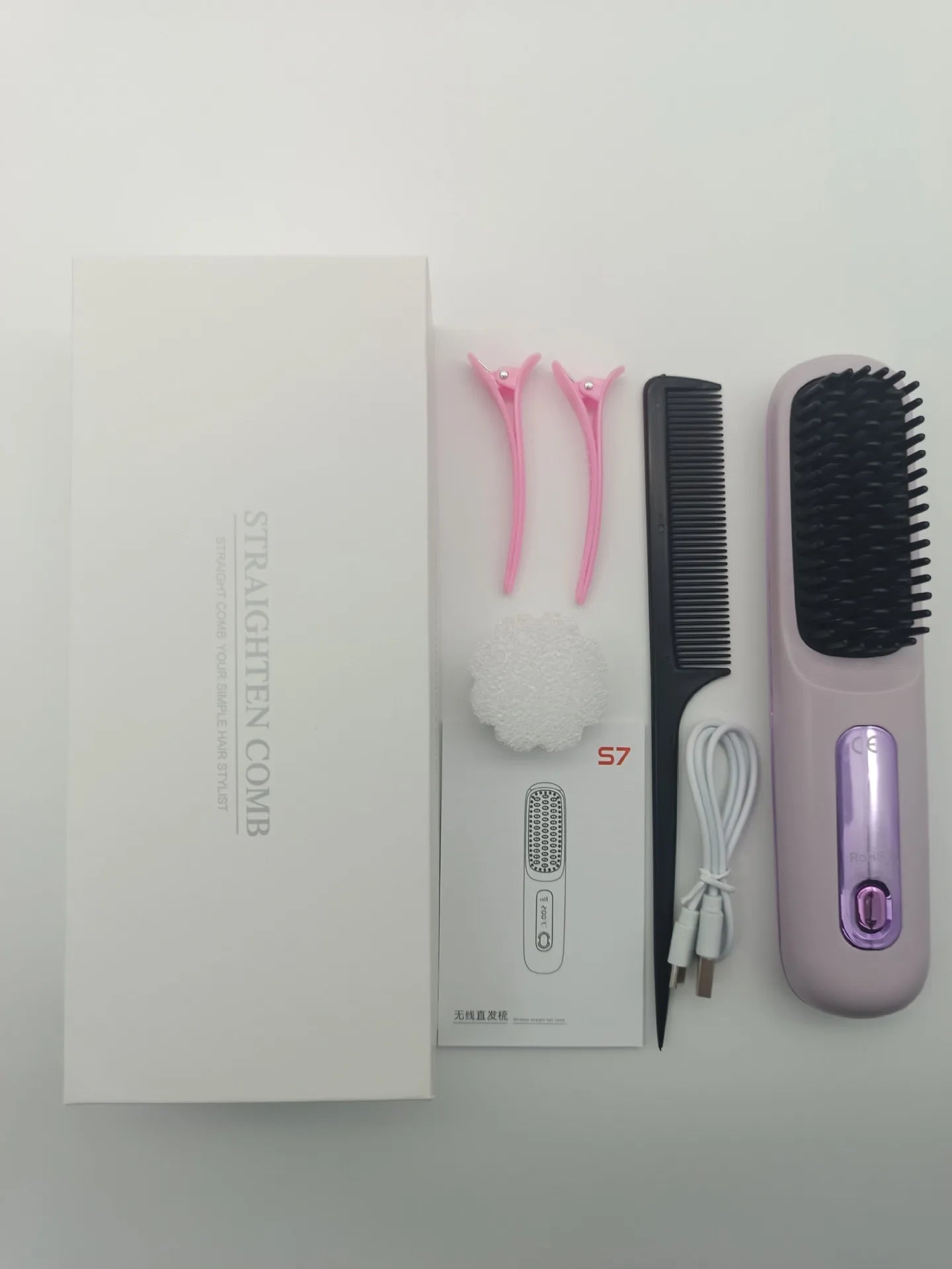 purple Color Cordless Hair Straightening Comb With LED Display