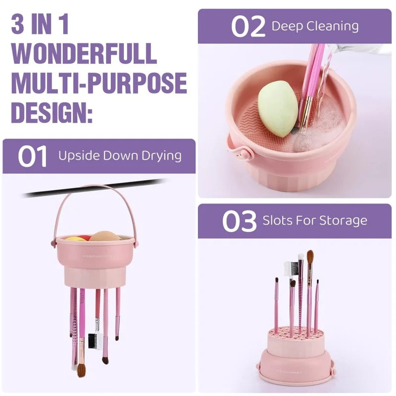 Silicone Makeup Brush Cleaning Mat Bowl 3-in-1 Tool