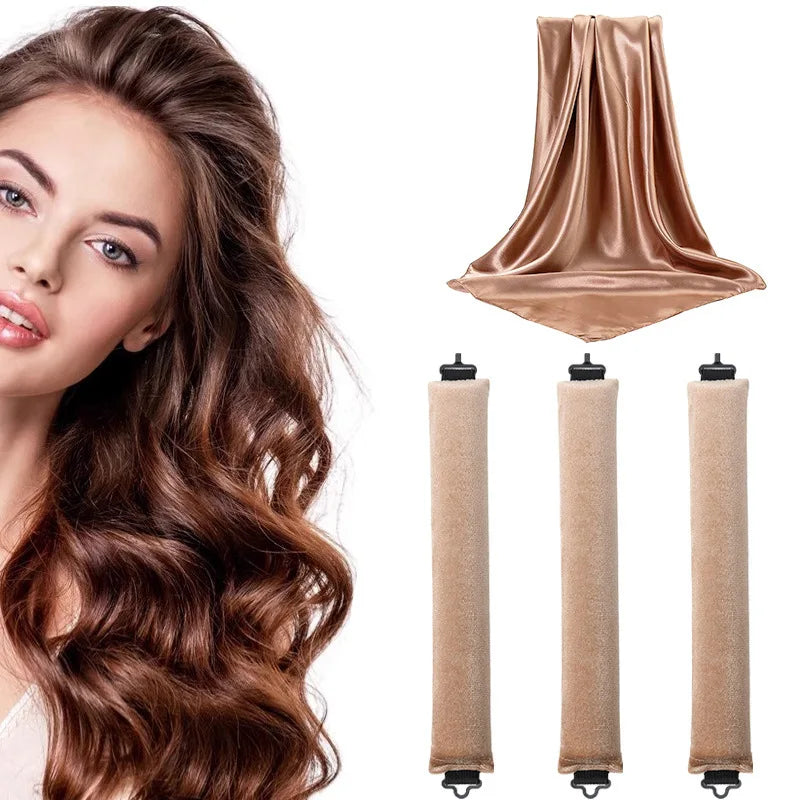 khaki Color Heatless Foam Hair Curlers Set – Sleep-Friendly Waves