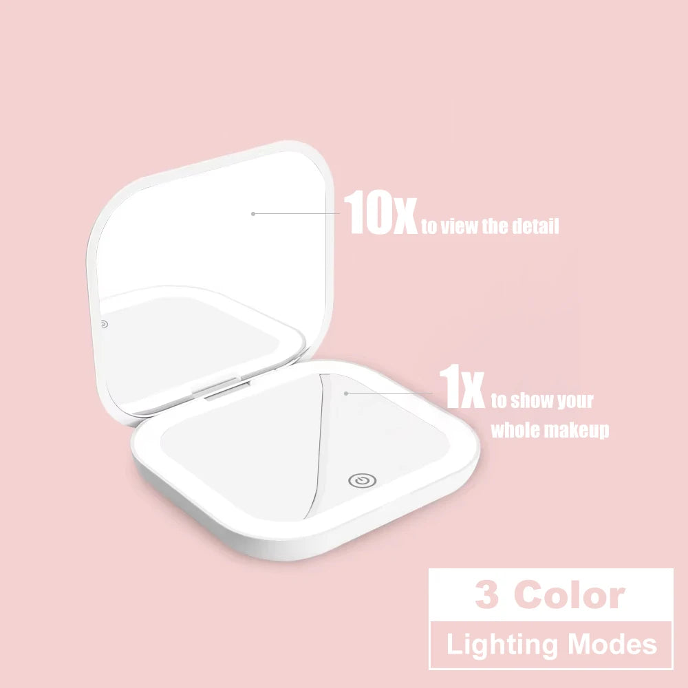 10X-White Color LED Compact Makeup Mirror With 1X/2X Magnification