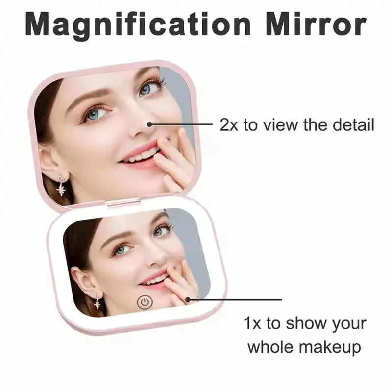 LED Compact Makeup Mirror With 1X/2X Magnification