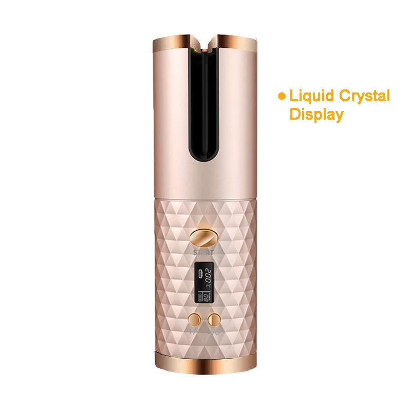 Rose Gold With LCD Color Cordless Automatic Hair Curler With LED Display & Timers
