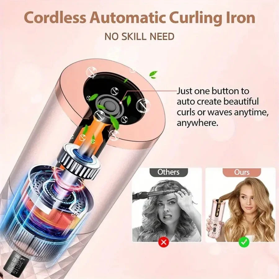 Cordless Automatic Hair Curler With LED Display & Timers