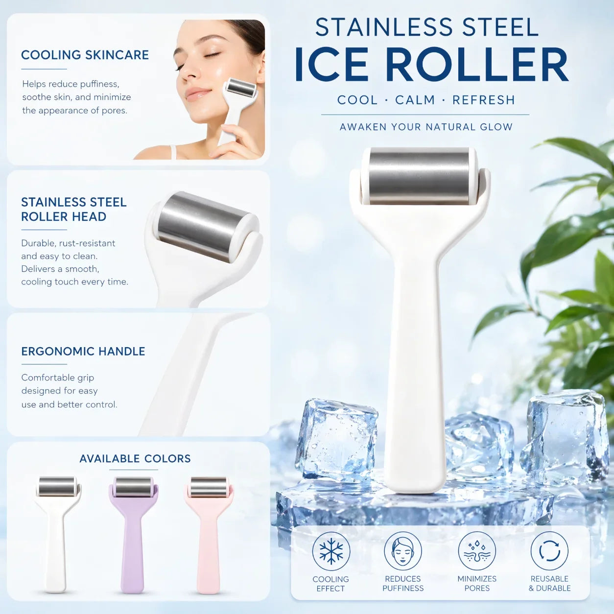 Stainless Steel Ice Face Roller For Cooling Massage