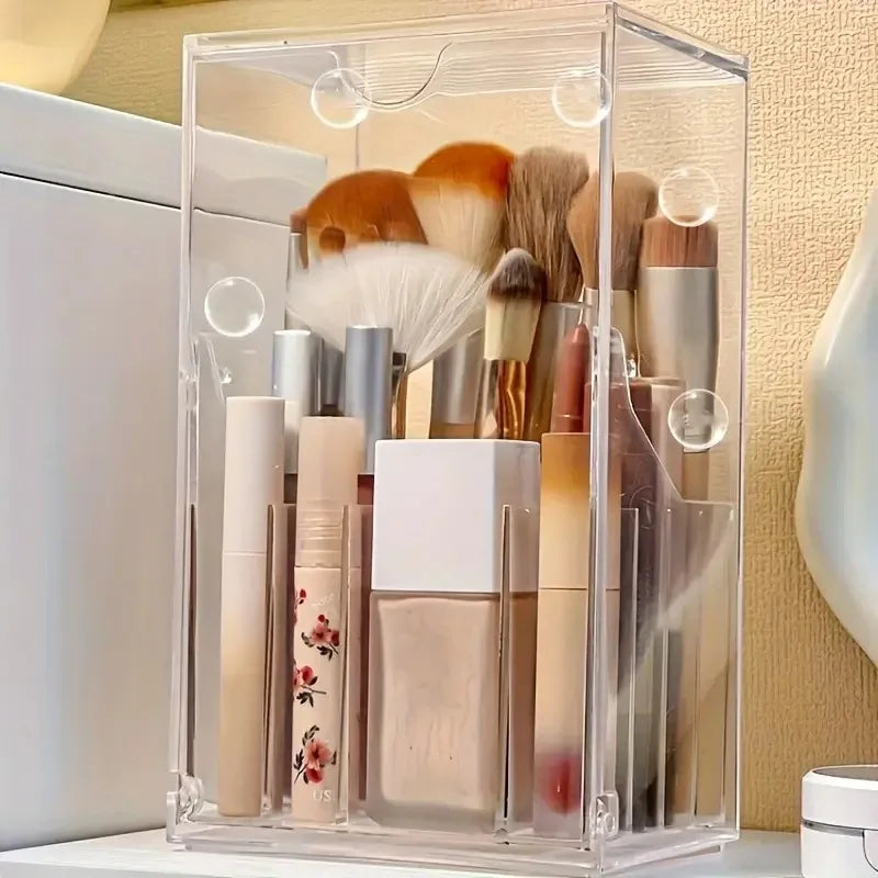 Clear Flip-Top Makeup Brush Holder Dust-Proof Organizer