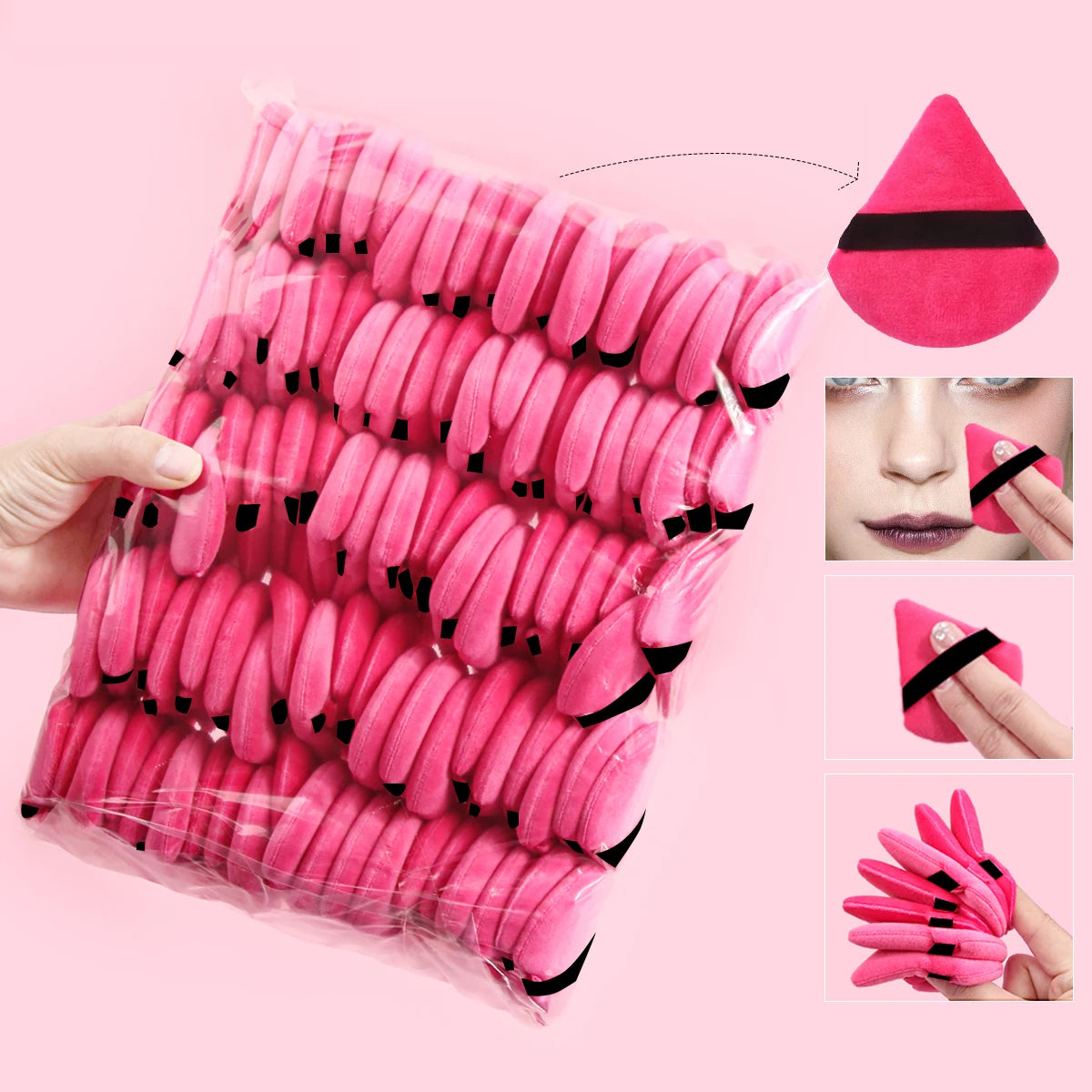 Rose red black belt Color Triangle Powder Puff Set For Foundation & Loose Powder