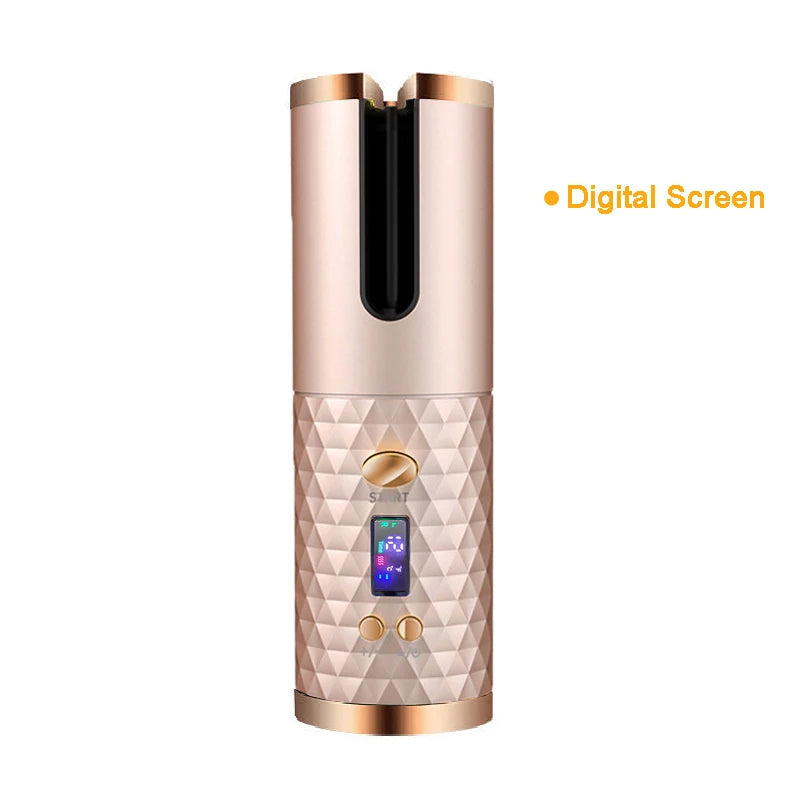 Rose Gold Color Cordless Automatic Hair Curler With LED Display & Timers