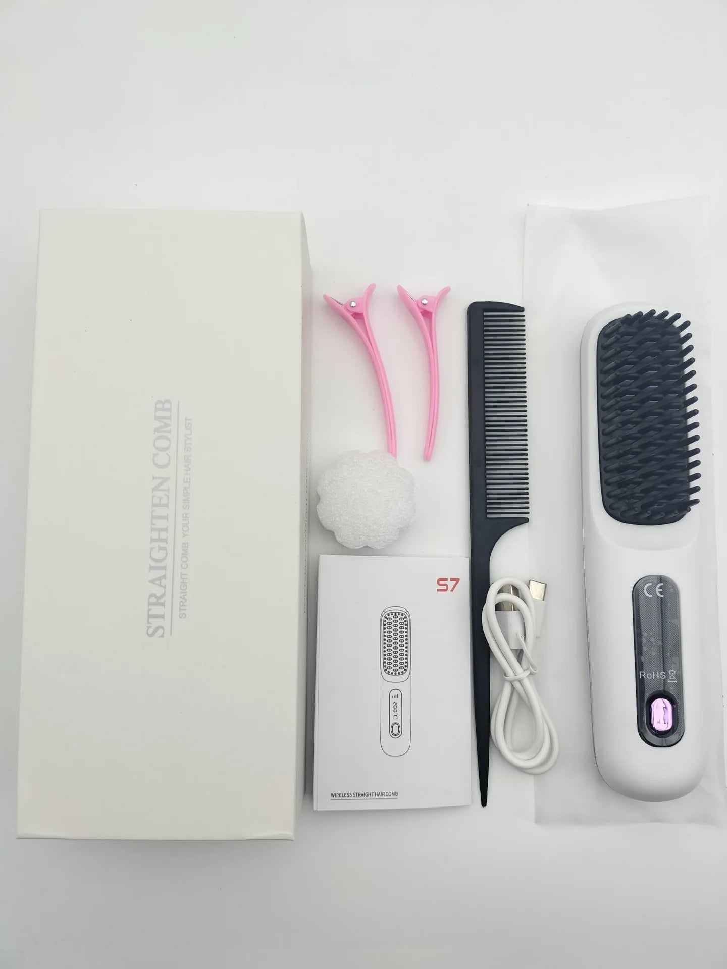 white Color Cordless Hair Straightening Comb With LED Display