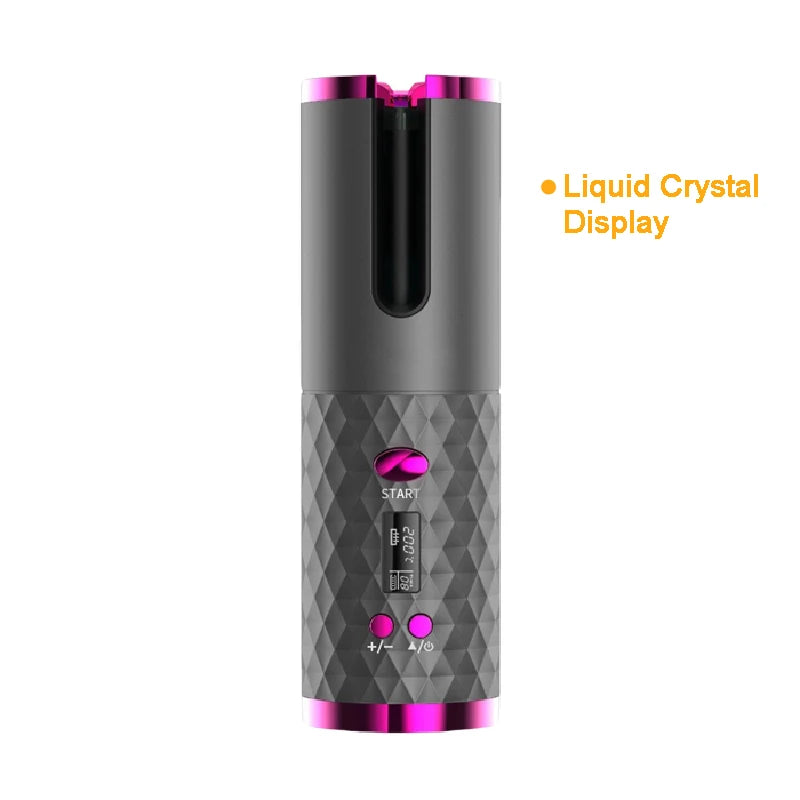Black with  LCD Color Cordless Automatic Hair Curler With LED Display & Timers