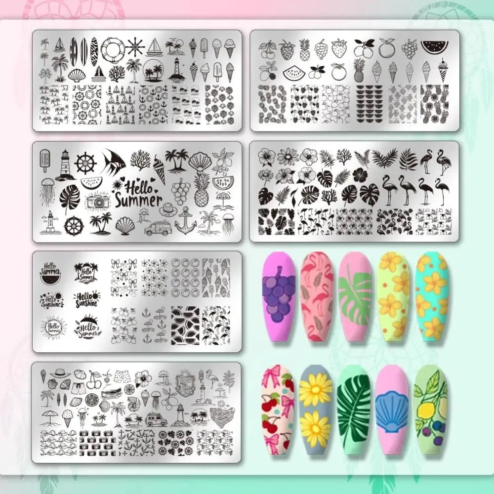 Summer Ocean Nail Stamping Plate Set – 6 Stainless Templates