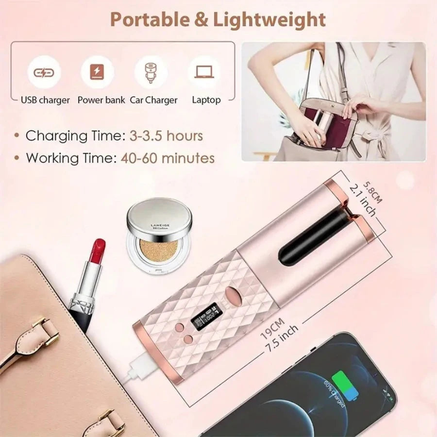 Cordless Automatic Hair Curler With LED Display & Timers