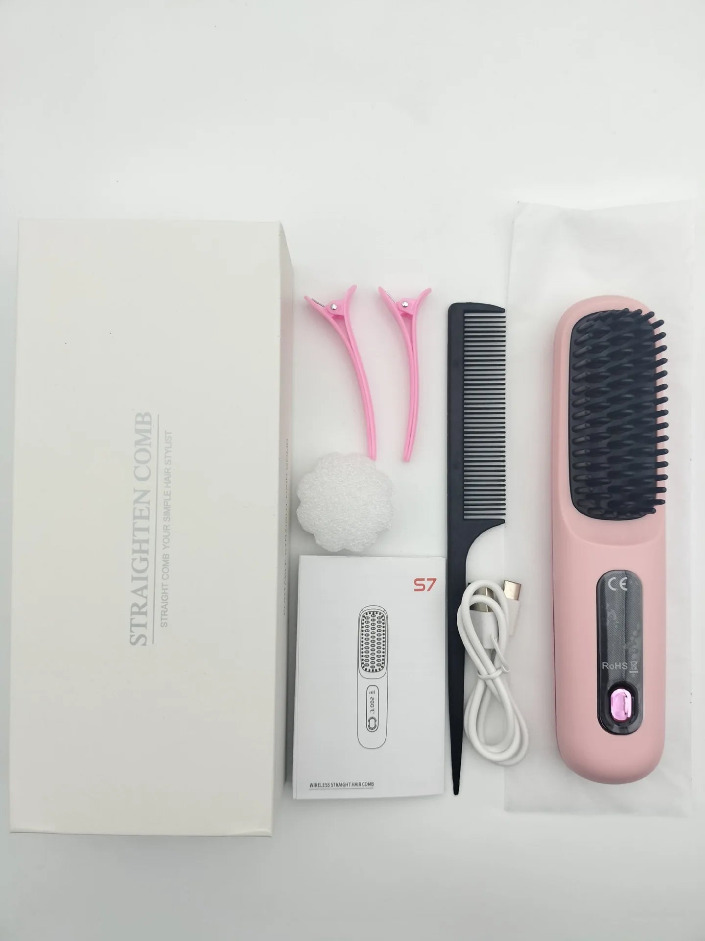 pink Color Cordless Hair Straightening Comb With LED Display