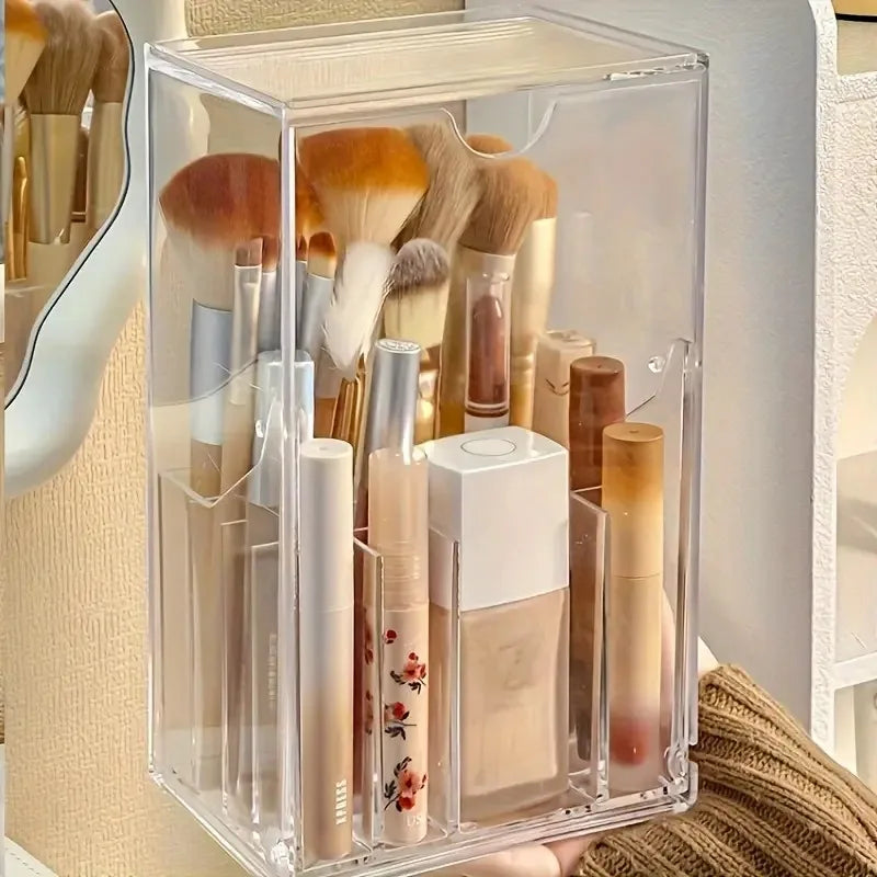 Clear Flip-Top Makeup Brush Holder Dust-Proof Organizer