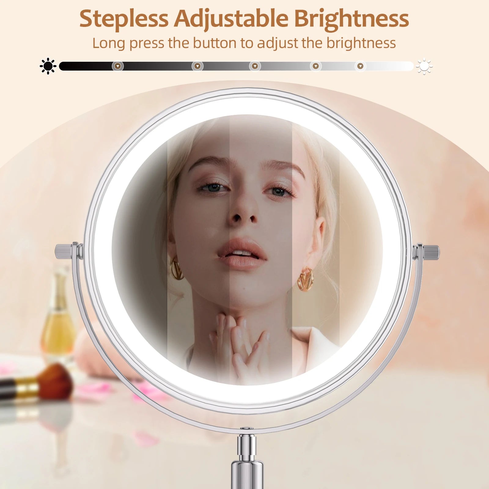 8-Inch Lighted Makeup Mirror 1X/10X – 3 Color LED