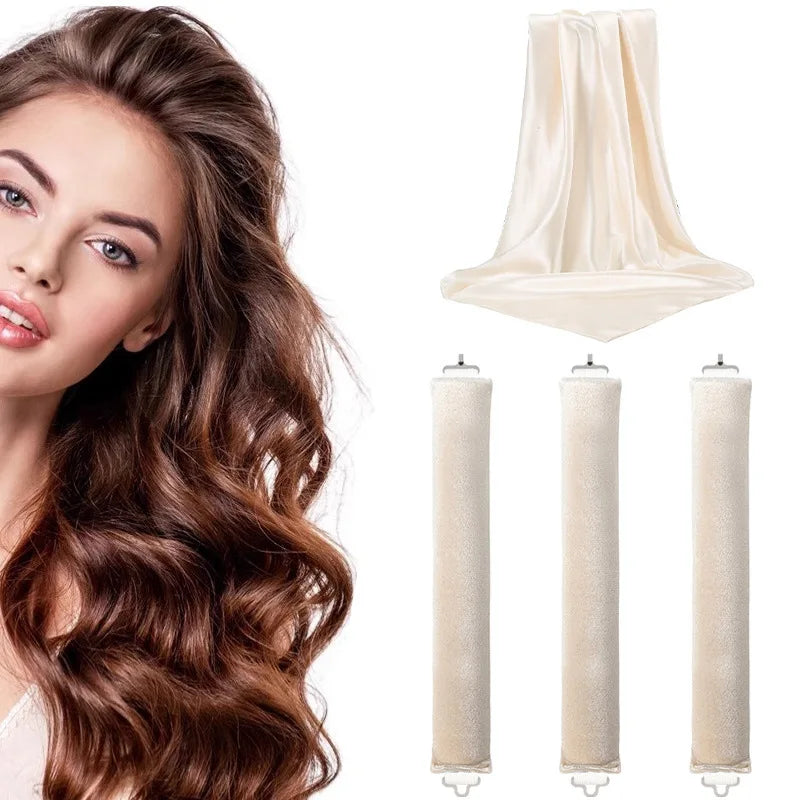 beige Color Heatless Foam Hair Curlers Set – Sleep-Friendly Waves