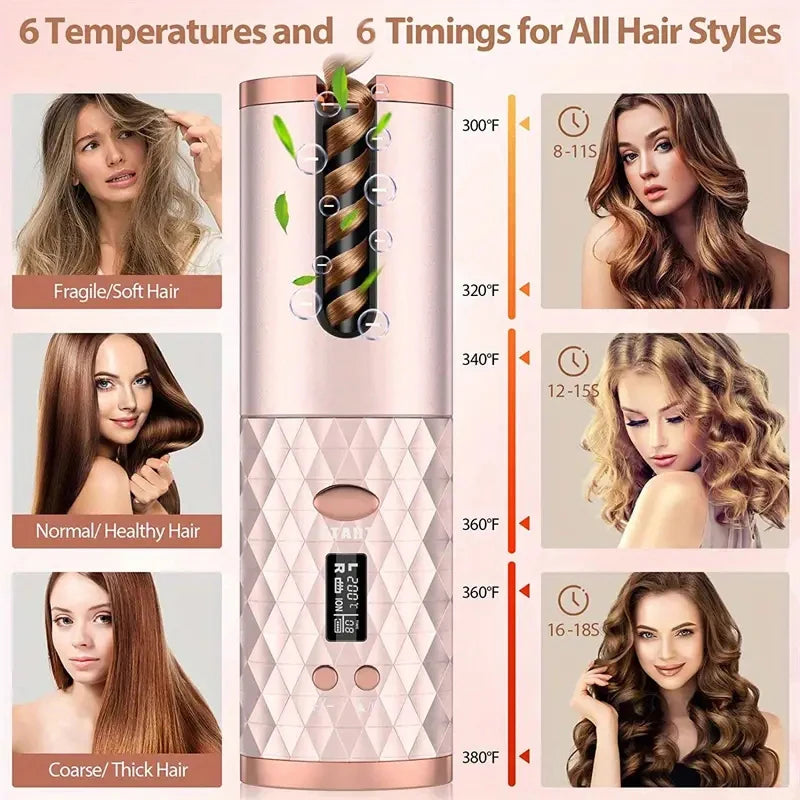 Cordless Automatic Hair Curler With LED Display & Timers