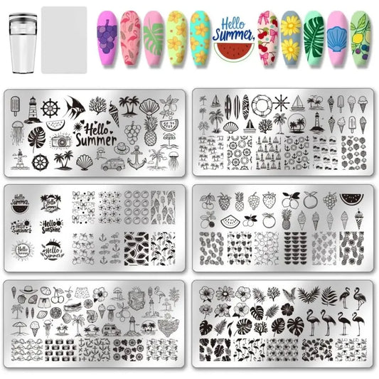 Summer Ocean Nail Stamping Plate Set – 6 Stainless Templates