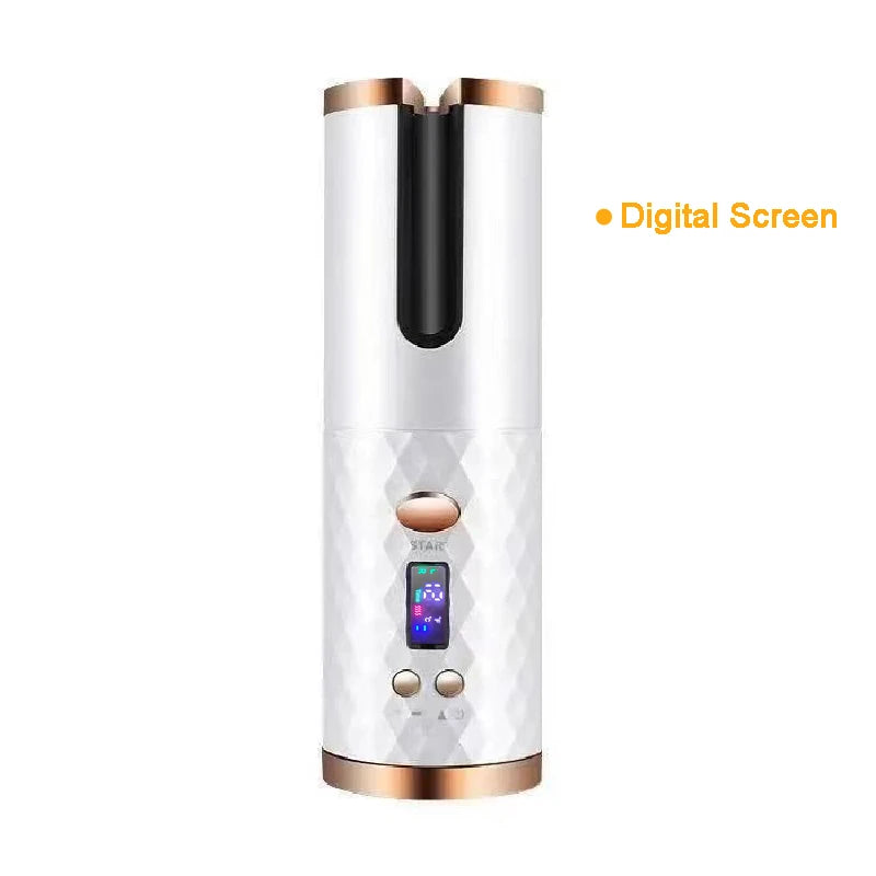 White Color Cordless Automatic Hair Curler With LED Display & Timers