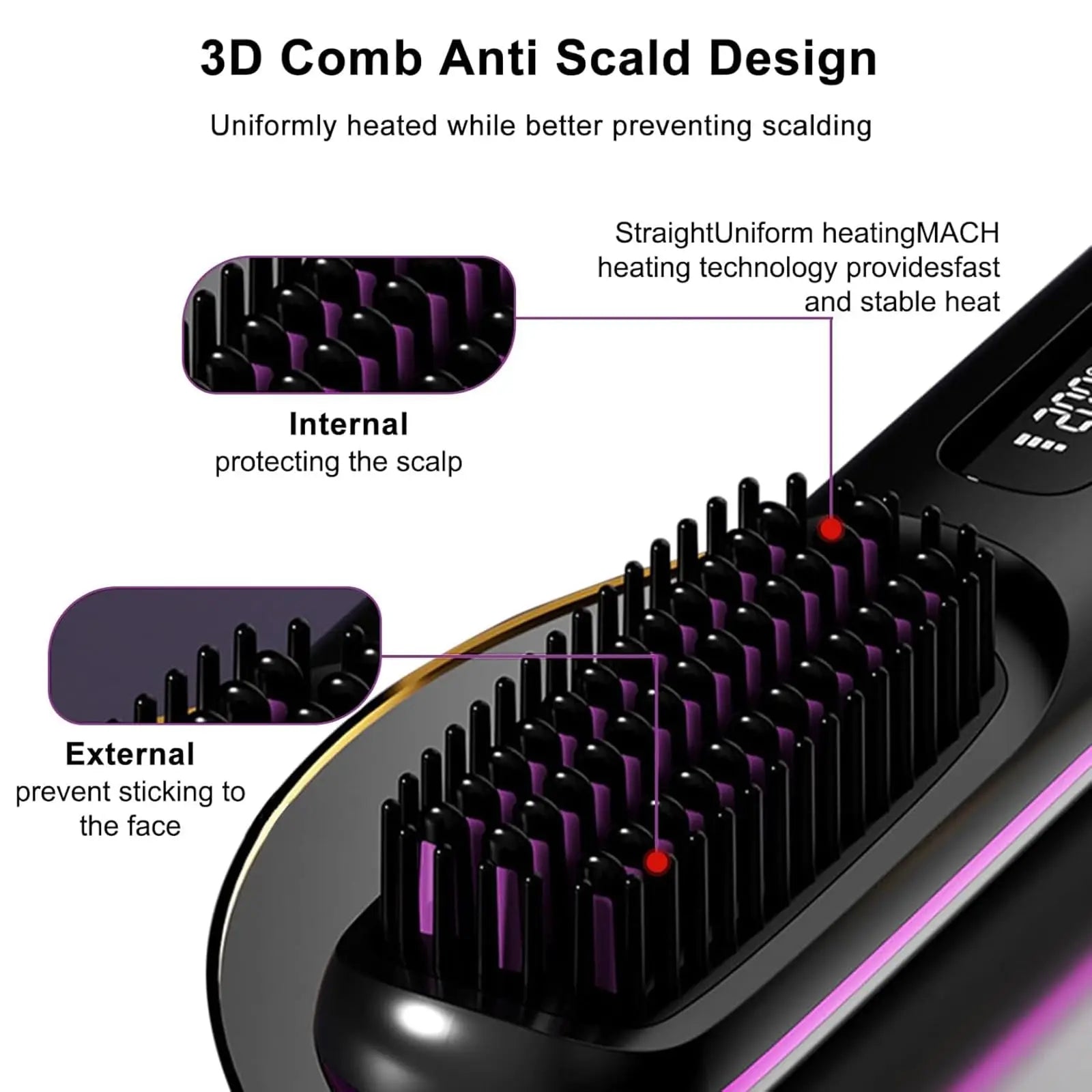 Cordless Hair Straightening Comb With LED Display