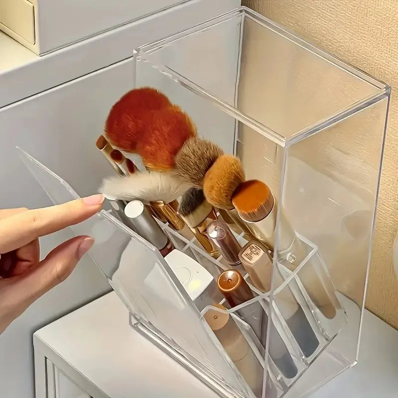 Clear Flip-Top Makeup Brush Holder Dust-Proof Organizer