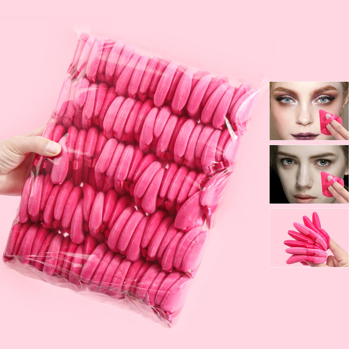 Rose Red Color Triangle Powder Puff Set For Foundation & Loose Powder